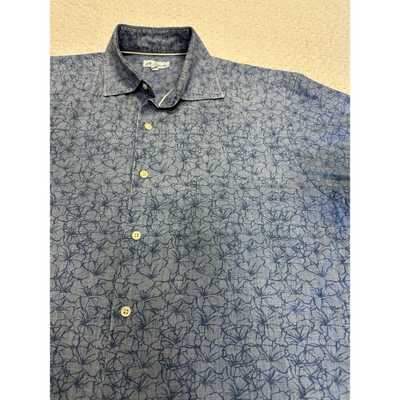 Peter Millar Crown Crafted Shirt Mens L Short Sleeve Blue Floral Button Up EUC - Picture 7 of 12